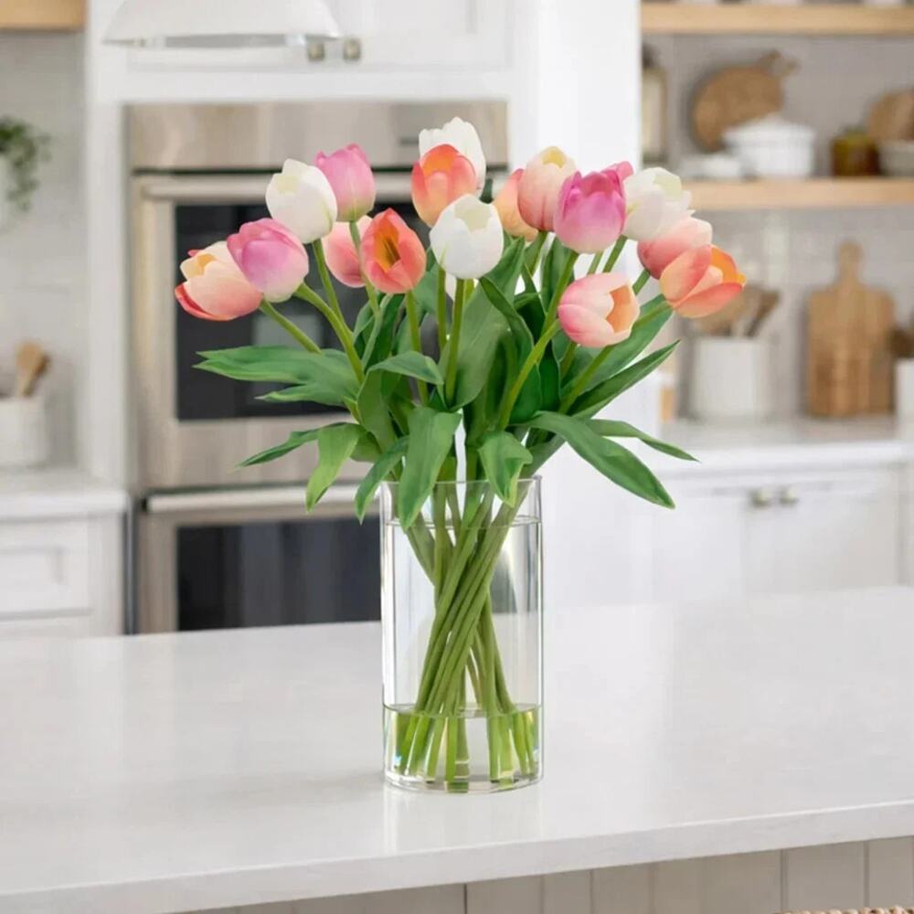 Nearly Natural Tulips Artificial Flower Floral Arrangement Silk Flowers Vase NEW